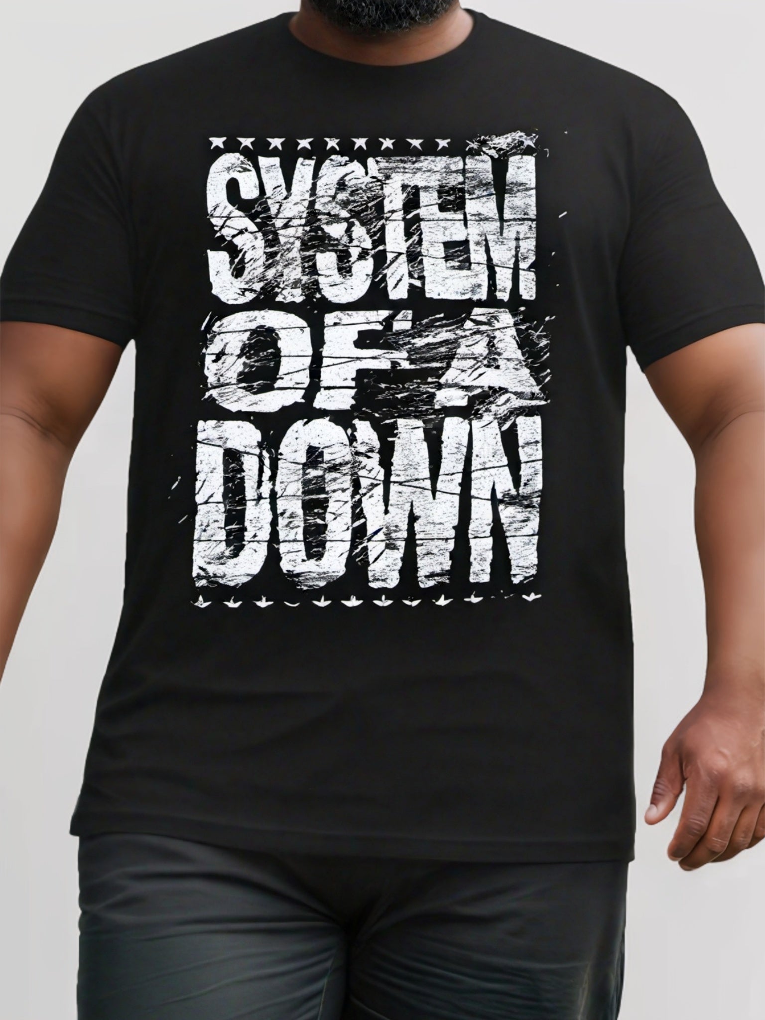 Extra Large Men's Letter Pattern Printed T-shirt - Soft Round Neck, Comfortable Fit, Slightly Elastic Knitted Fabric, Casual Summer T-shirt