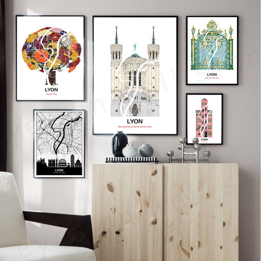 Lyon Map Wall Art Canvas Nordic Town