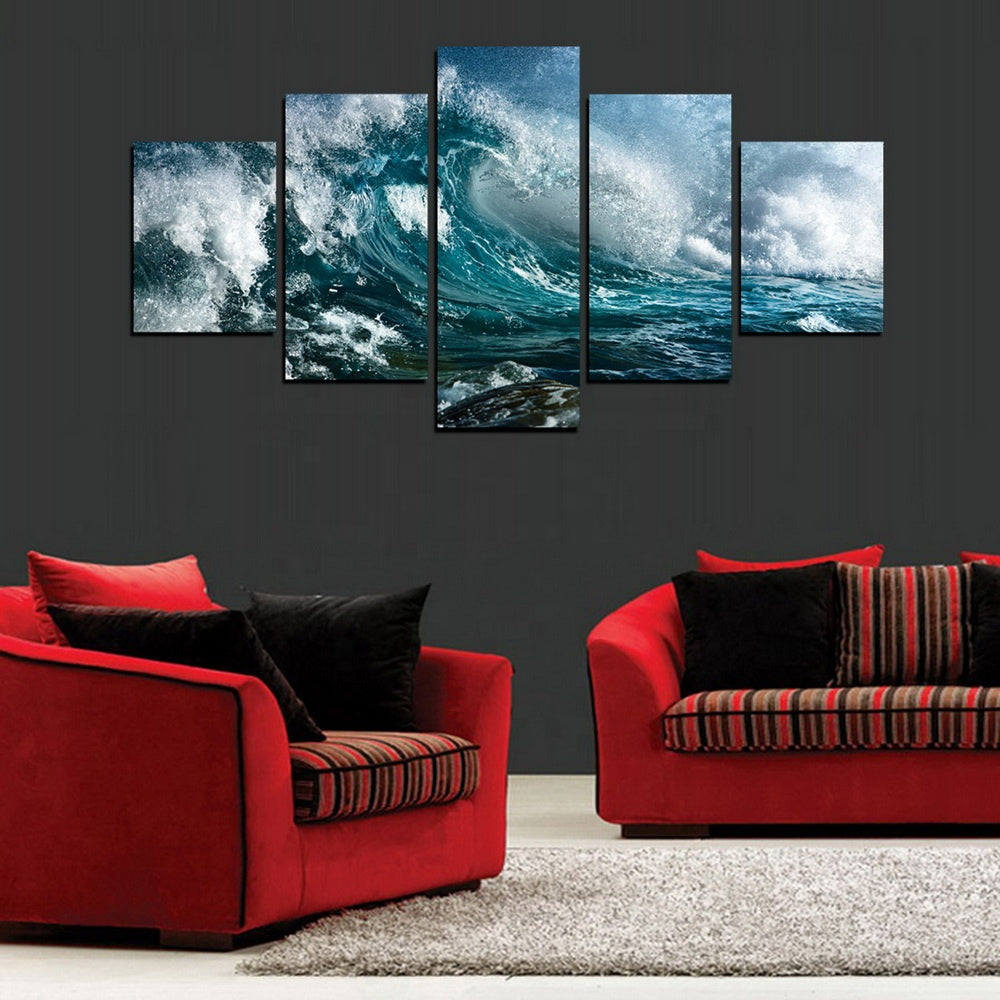 5 Pieces Ocean Wave Canvas Wall Art Seascape Sunset Artwork Painting