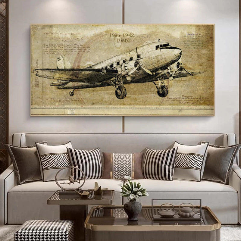 Vintage Airplane Print Poster Canvas Painting