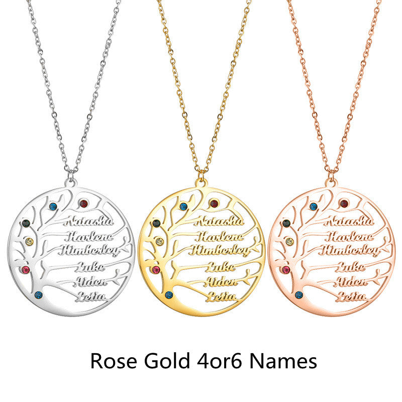 Personalized Stainless Steel Golden Tree of Life Custom Name Necklace