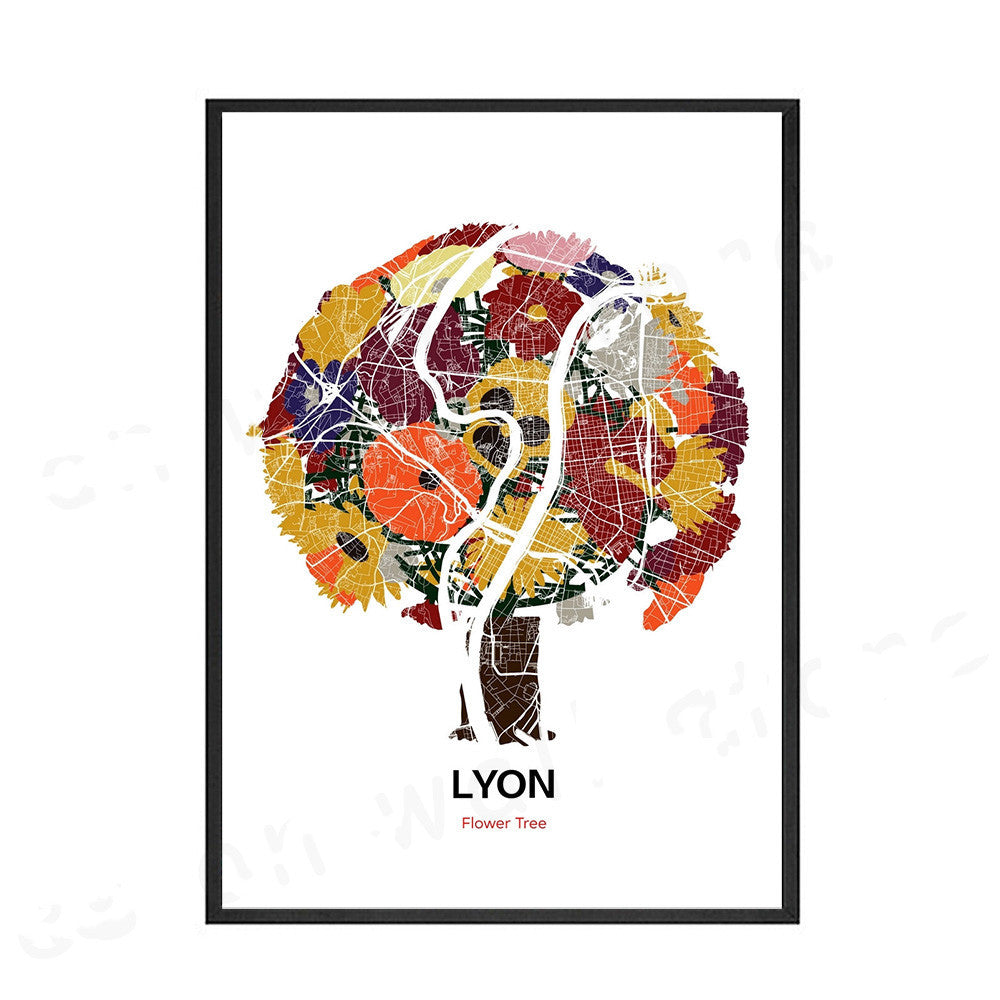 Lyon Map Wall Art Canvas Nordic Town