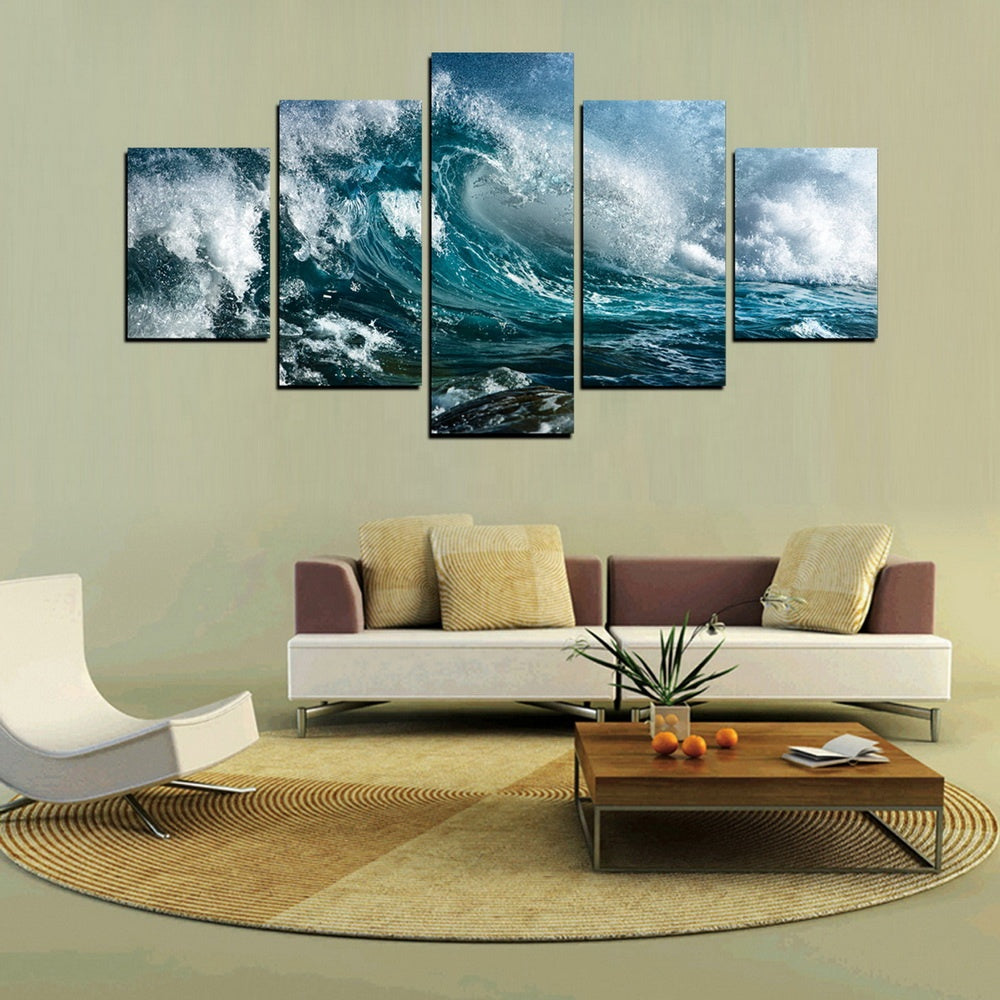 5 Pieces Ocean Wave Canvas Wall Art Seascape Sunset Artwork Painting