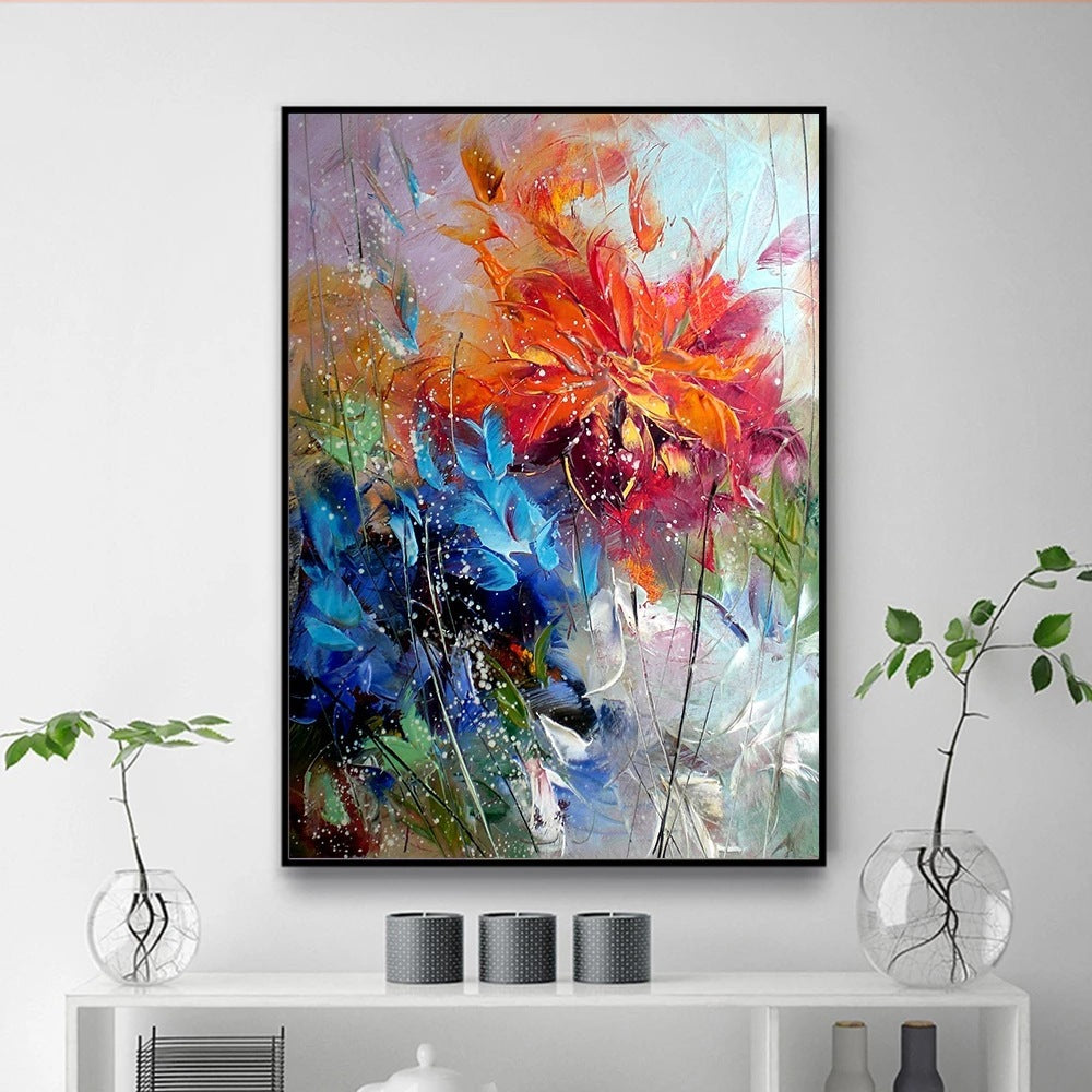 Abstract Watercolor Blue Organge Flower Canvas Canvas Painting Wall Posters And Printing Pictures Art Home Room Decoration