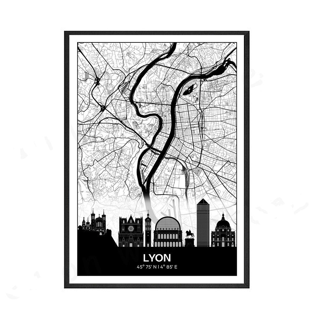 Lyon Map Wall Art Canvas Nordic Town