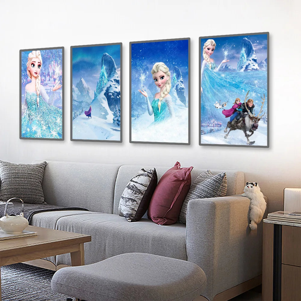 MINISO Disney Frozen Home Living Room Bedroom Art Posters Anna and Elsa Children's Room Wall Decoration Mural HD Canvas Painting