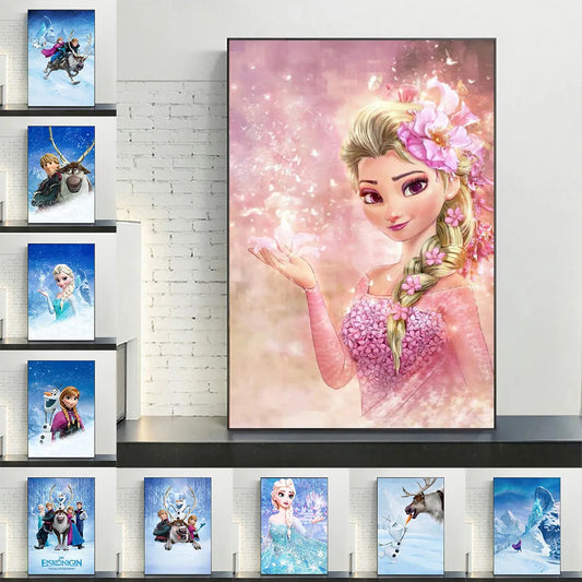 MINISO Disney Frozen Home Living Room Bedroom Art Posters Anna and Elsa Children's Room Wall Decoration Mural HD Canvas Painting