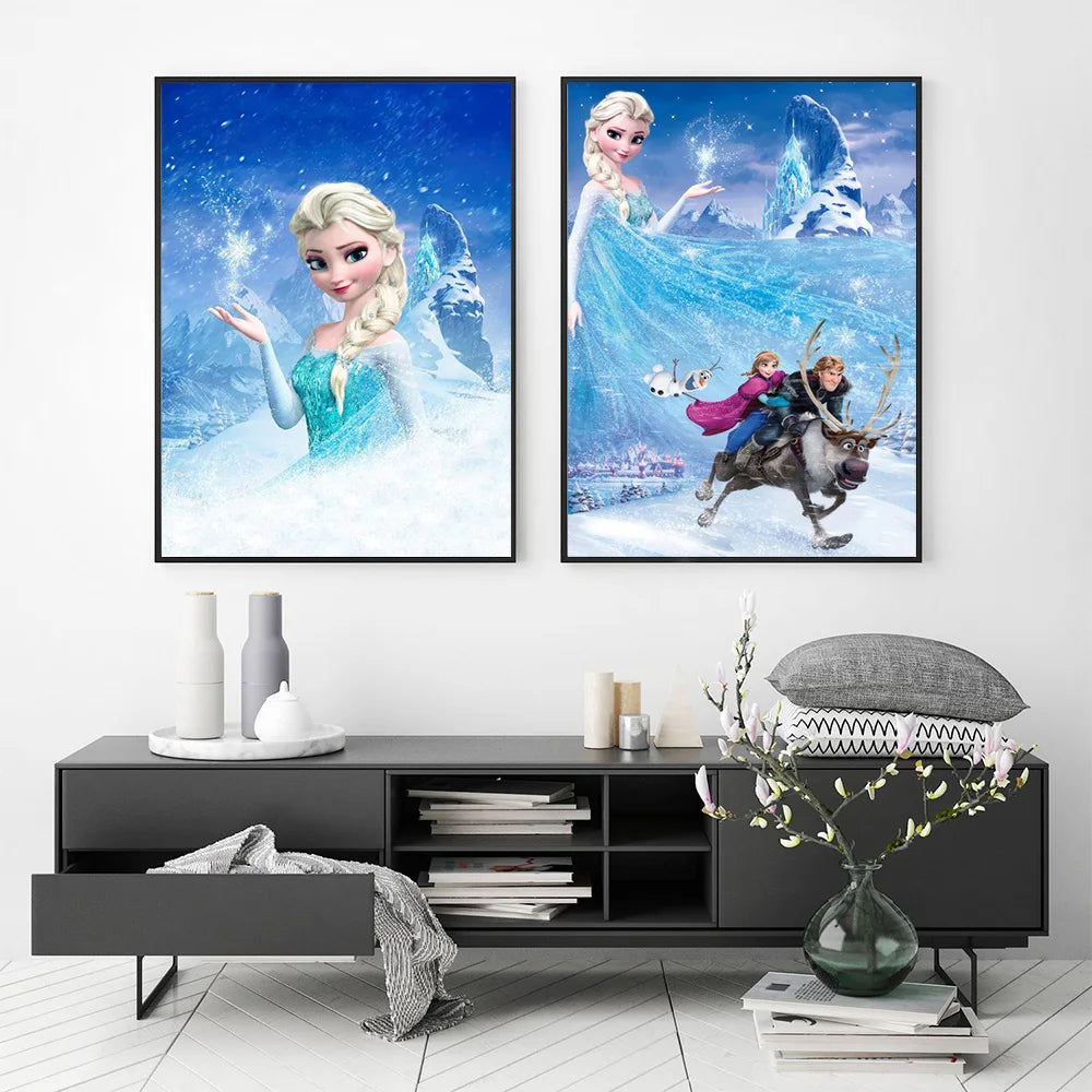 MINISO Disney Frozen Home Living Room Bedroom Art Posters Anna and Elsa Children's Room Wall Decoration Mural HD Canvas Painting