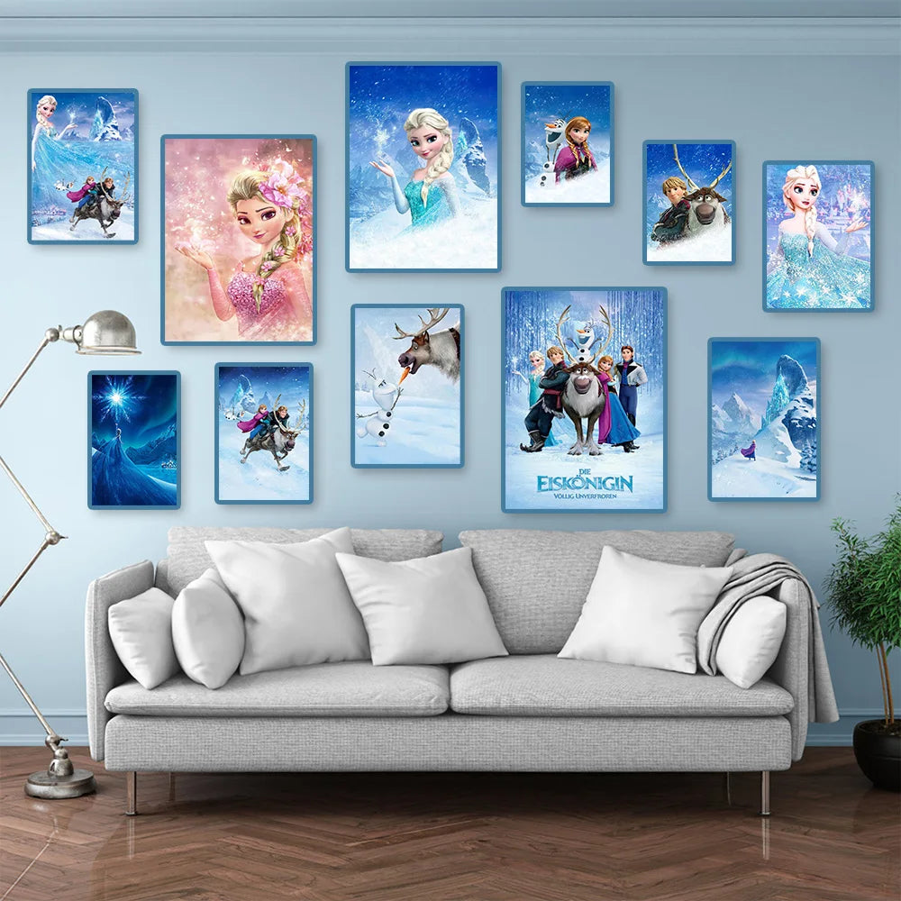 MINISO Disney Frozen Home Living Room Bedroom Art Posters Anna and Elsa Children's Room Wall Decoration Mural HD Canvas Painting