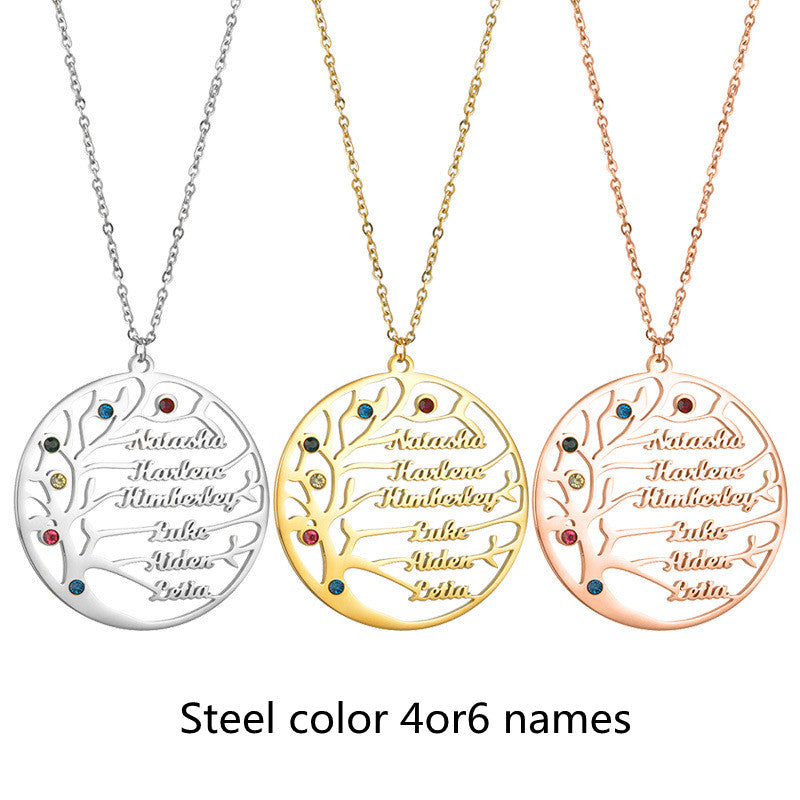 Personalized Stainless Steel Golden Tree of Life Custom Name Necklace