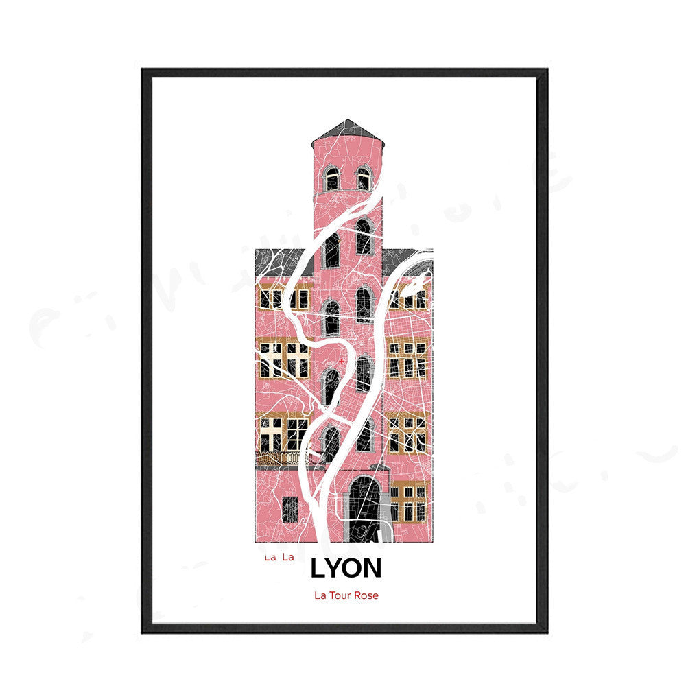 Lyon Map Wall Art Canvas Nordic Town