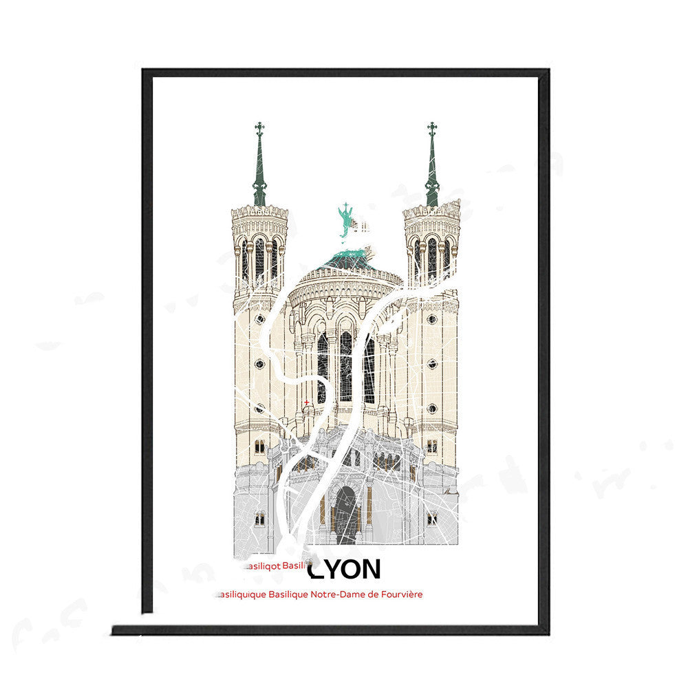 Lyon Map Wall Art Canvas Nordic Town