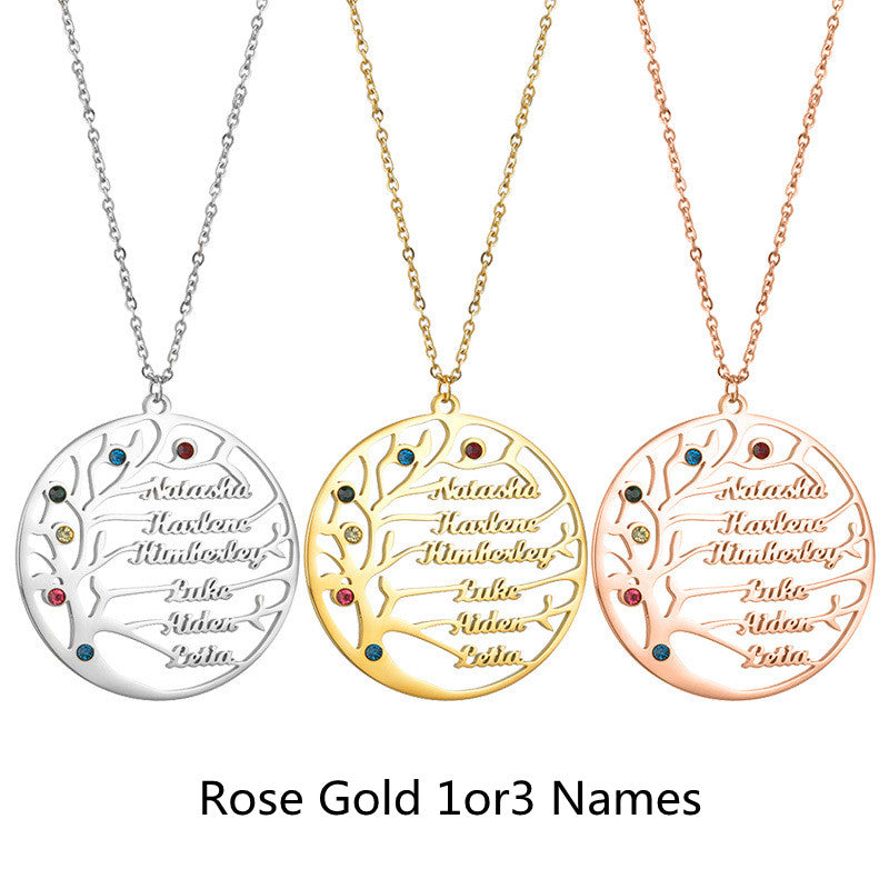 Personalized Stainless Steel Golden Tree of Life Custom Name Necklace